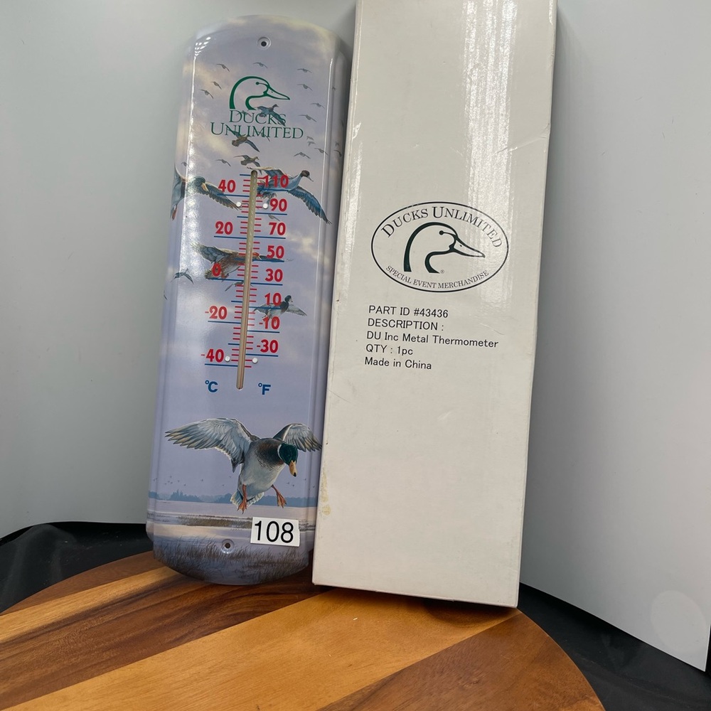 Metal Thermometer with Blue and Gray Design
